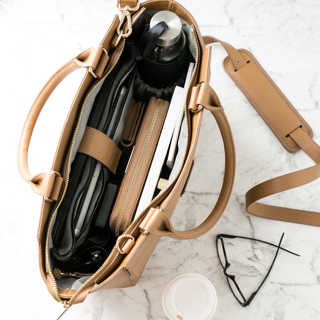 14" LISA DESIGNER LAPTOP HANDBAG | GREY LEATHER | CHAMPAGNE GOLD | NO GIFT BOX-Laptop bag-CODE REPUBLIC-CODE REPUBLIC laptop bags womens laptop bags laptop handbags ladies laptop bags laptop carrying bags