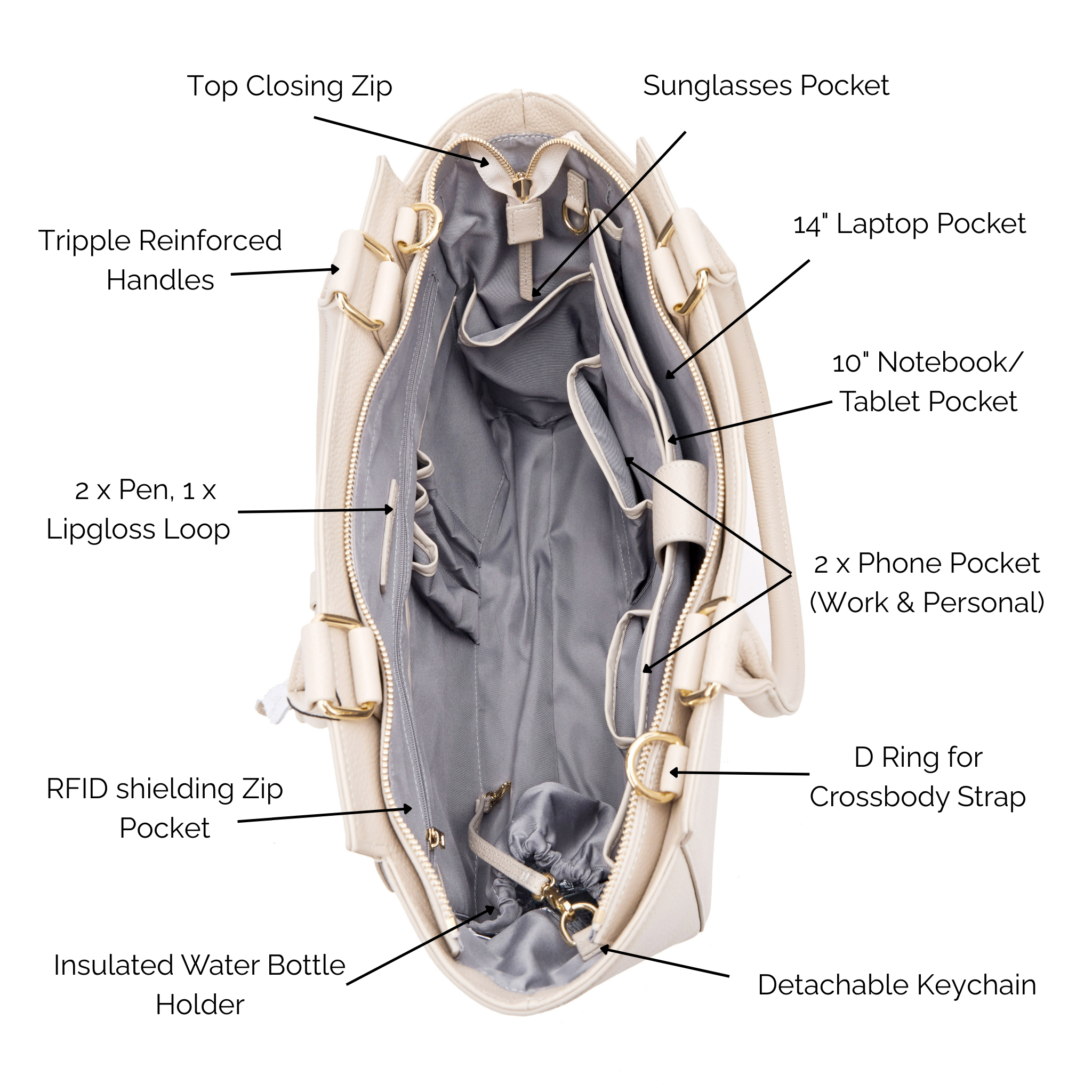 DANIELLE 14” LAPTOP HANDBAG | ITALIAN LEATHER-Laptop bag-CODE REPUBLIC-Black-CODE REPUBLIC laptop bags womens laptop bags laptop handbags ladies laptop bags laptop carrying bags