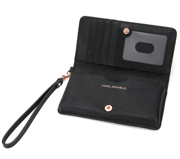 UNIVERSAL PHONE WALLET | RFID | Black Saffiano Leather Rose Gold-Iphone cover-CODE REPUBLIC-CODE REPUBLIC laptop bags womens laptop bags laptop handbags ladies laptop bags laptop carrying bags